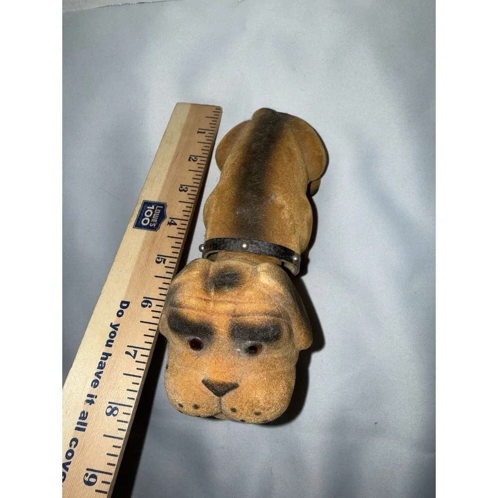 Vintage Flocked Bulldog Bobblehead Nodder Brown Black Rare Dashboard Dog‎